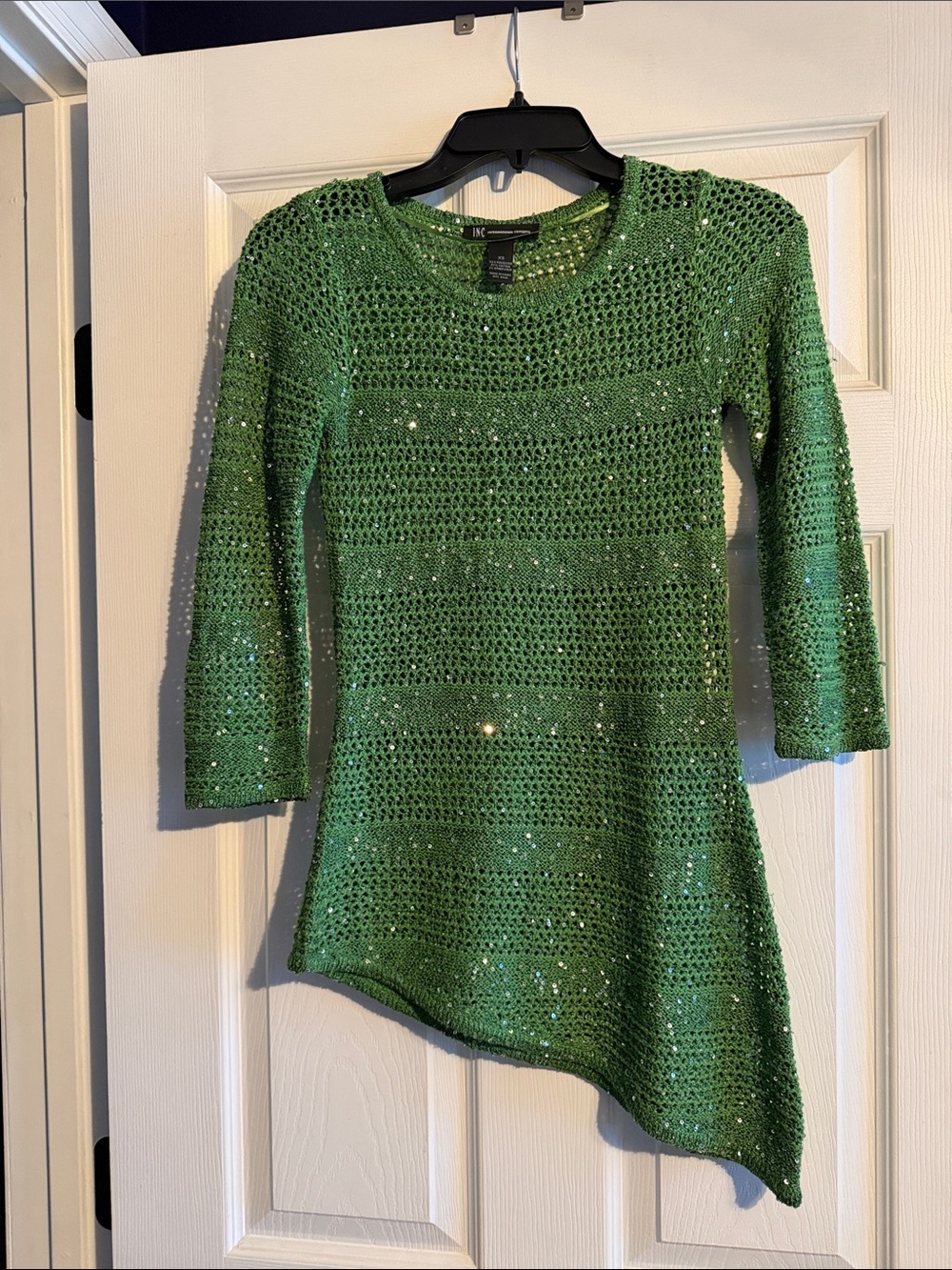 INC International Concepts Green Asymmetrical Crochet Sweater